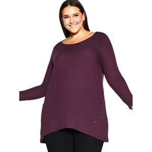 Evans long sleeve waffle knit tunic button accent size 22/24 NWT purple plum